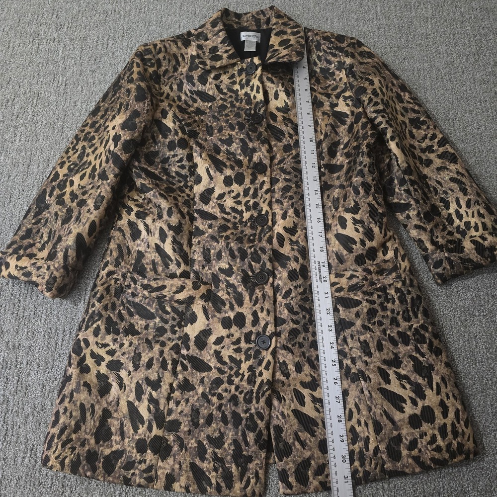 Chicos Animal Print Metallic Jacket Size 1 Leopard Glam Career Statement M - Picture 6 of 6
